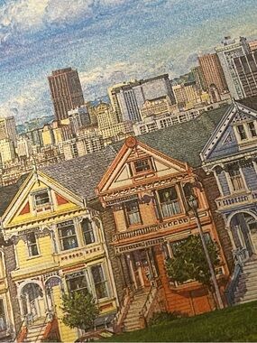 Painted Victorian Row Houses Wall Art - Multi-Color-postcard